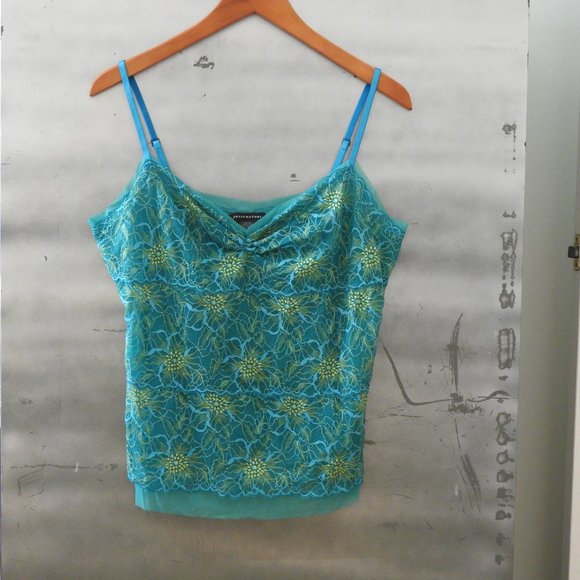 Natori Tops - Lace Turquoise Green Spaghetti Strap Top